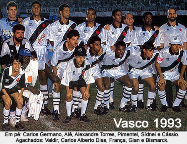 Elenco do Vasco em 1993 na vitória do Troféu da Cidade de Barcelona